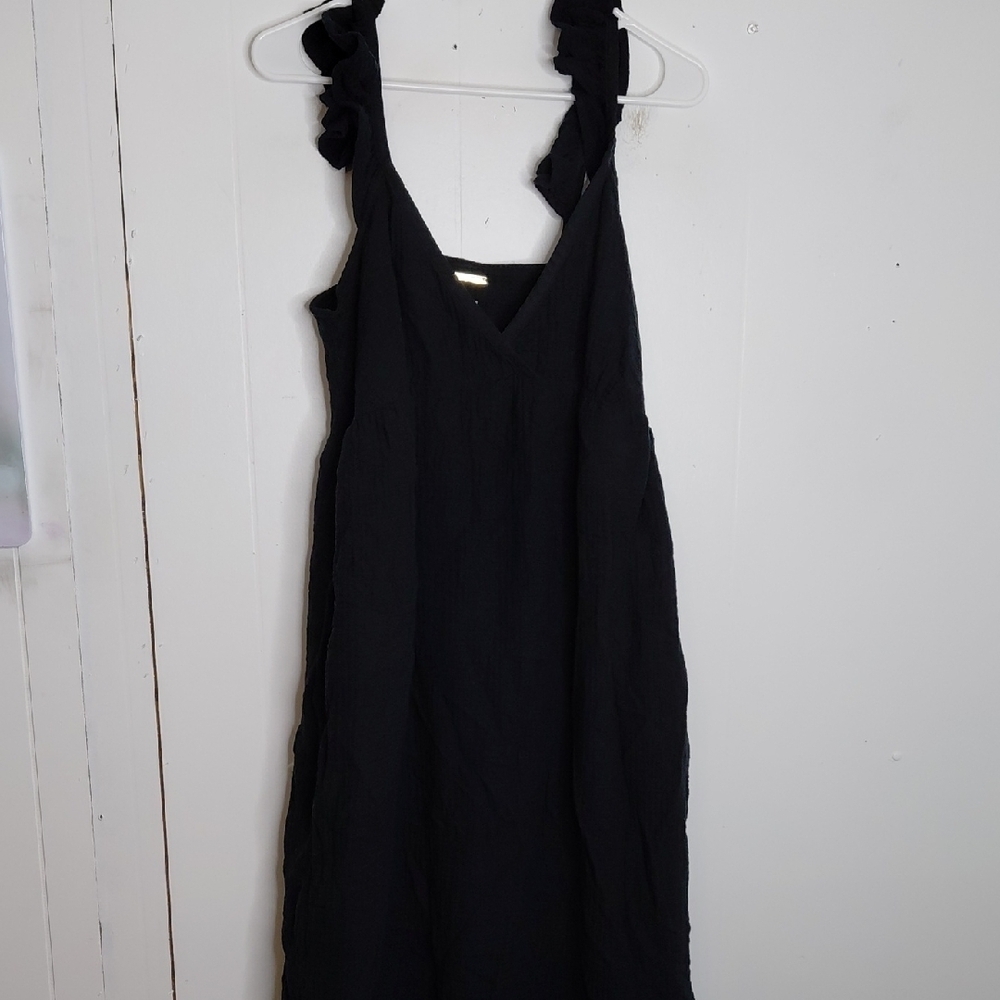 Magaschoni Dress Womens Medium Organic Cotton Ruffle Strap Midi Sustainable